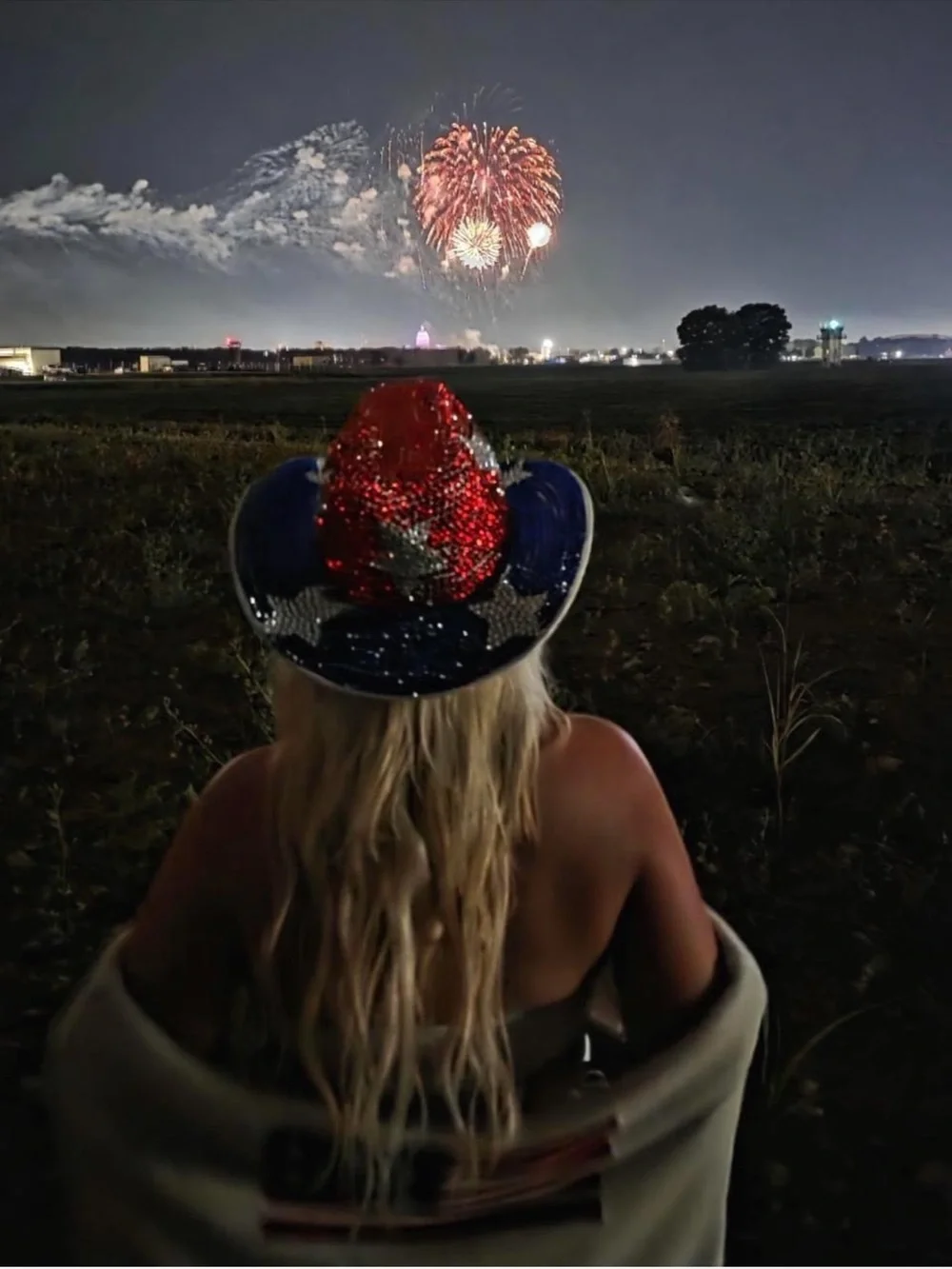 Sequin Patriotic Cowboy Hat - Red & Blue Sparkle with Silver Stars